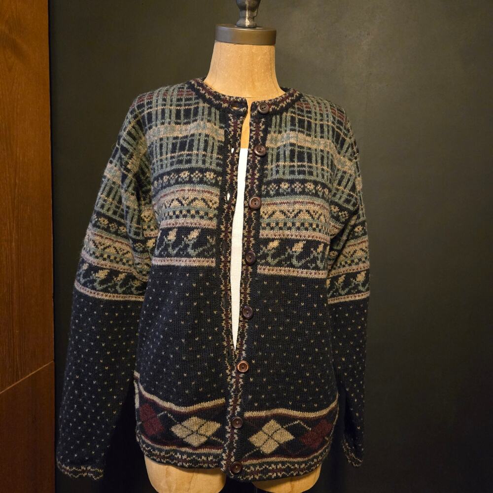 vintage 100% wool Crystal Kobe Nordic cardigan sweater medium